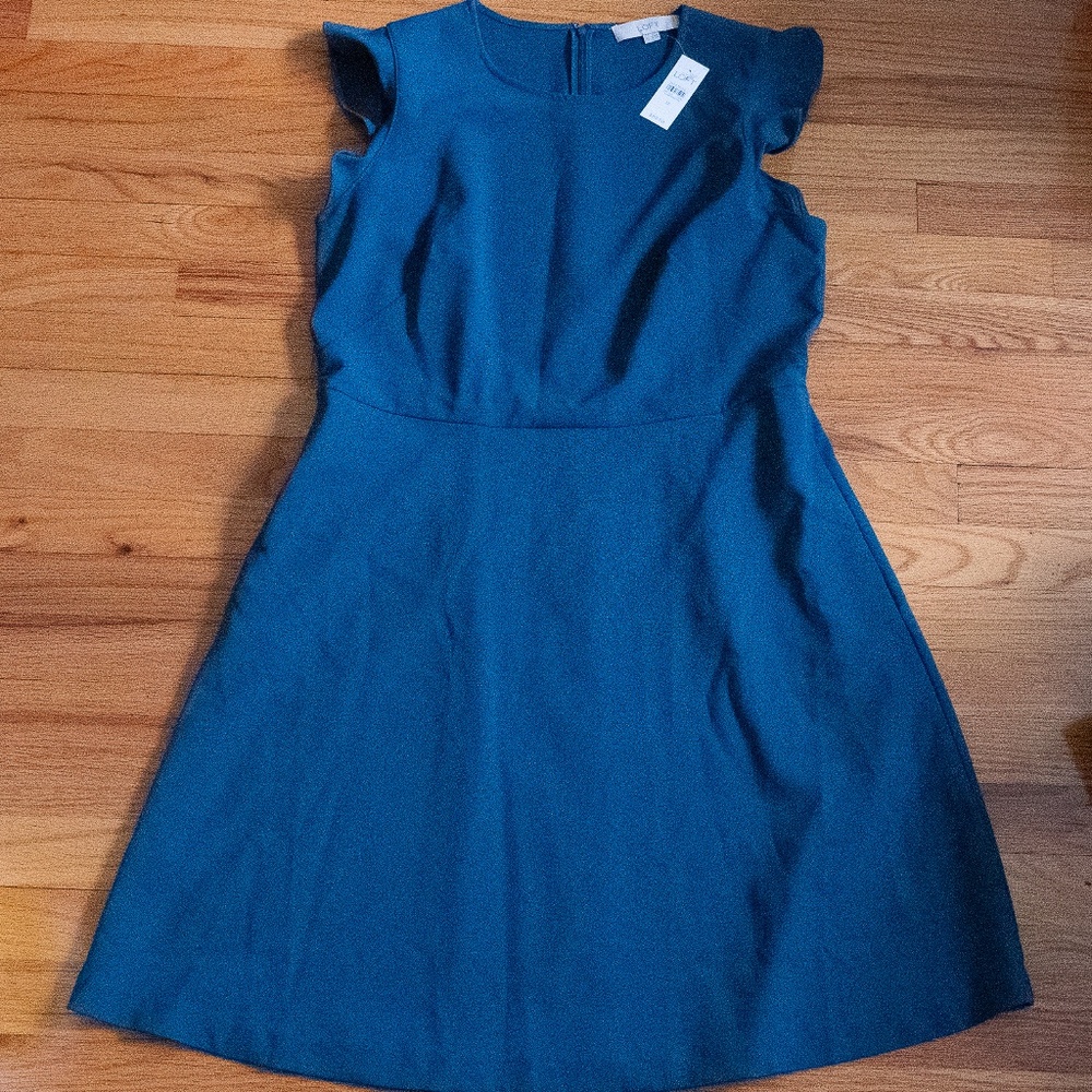 NWT LOFT teal/medium blue dress with pockets